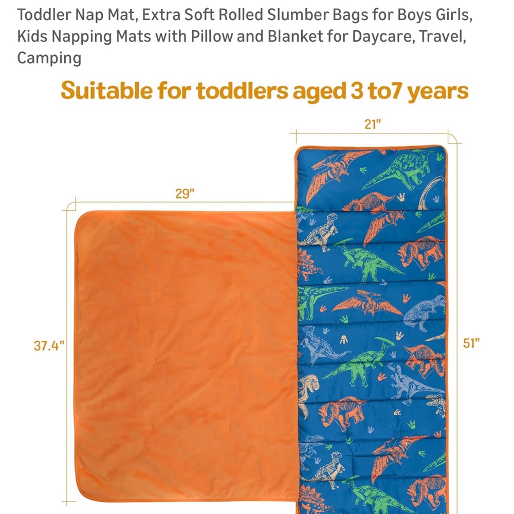 Kids Dinosaur Nap Mat with Pillow and Blanket
